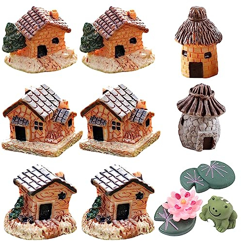 Sasibiyb Fairy Garden Case Di Pietra 11 Pezzi Mini Fata Giardino In Miniatura Miniatura Fata Giardino Case Fai Da Te Decorazione Casa Delle Bambole Per La Decorazione Di Bottiglie Di Muschio
