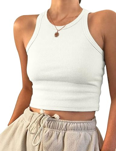 PLOKNRD Crop Tops Donna Canotta Senza Maniche a Girocollo Racerback Bianco S