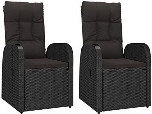 vidaXL Justerbara trädgårdsstolar med dynor 2 st svart konstrotting, trädgårdsstol, loungestolar, loungefåtöljer, loungestol, loungefåtölj