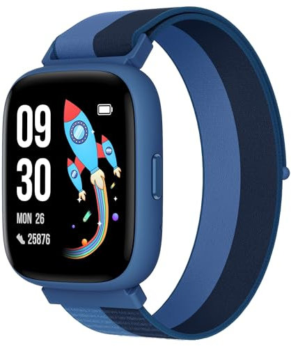 BIGGERFIVE Pulsera Actividad Niños Niñas 5-16, 1,8 Reloj Inteligente Podómetro, Frecuencia Cardíaca, Resistente al Agua IP68, Monitor de Sueño, Despertador, Juegos de Rompecabezas con/sin App, Nylon