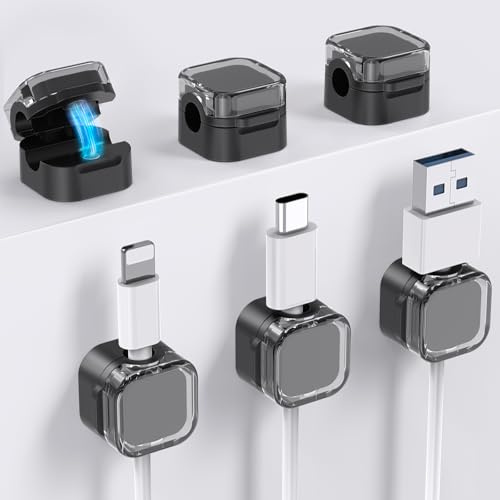 AhaStyle Magnetischer Kabel-Organizer [1s Schloss] 6 Pack Kabel Kabelhalter Clips Starke Klebstoff Kabel Kabel Keeper Verstecken Draht Kabel Organizer für Nachttisch Küche Auto Büro (Schwarz)