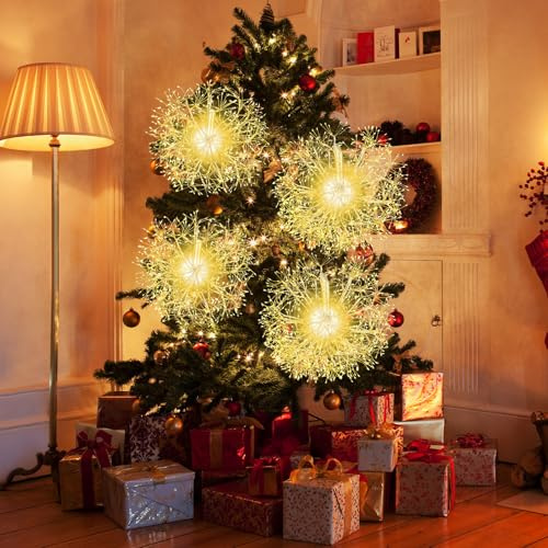 COSTWAY Lot de 2 Boules Lumineuse, Décoration Noël Extérieur Intérieur, 1488 Lumières LED, Lampes Noël Suspendre en Forme de Pissenlit, Décorations Fêtes pour Arbre, Jardin, Salon, Ø54 cm + Ø44 cm