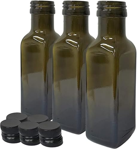 FDG 20 Bottiglie Per Olio aceto E Liquore 100 ml - Marasca Vuote In Vetro Scuro Uvag Quadre/TONDE autodosanti Olio Salvagoccia e Tappo Ermetico - Made In Italy - Uso professionale e domestico