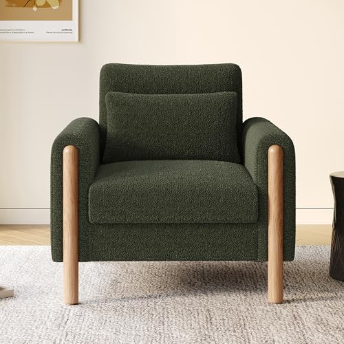 VIVCA Moderne Armlehnenstuhl mit Dickem Kissen, Bequemer Einzel-Sessel mit Weicher Polsterung, Relaxsessel für Wohnzimmer, Büro oder Schlafzimmer, Komfortabler Sessel,Grün