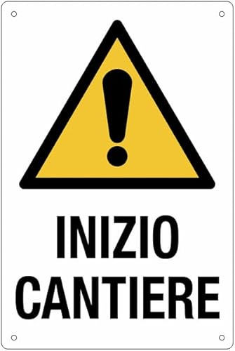 M-ITALY CARTELLO SEGNALETICO - Inizio Cantiere - Adesivo Extra Resistente, Pannello in Forex, Pannello In Alluminio (Alluminio, 30x42 cm)