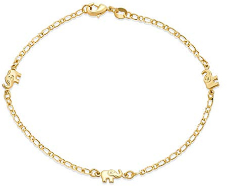 Bling Jewelry Zierliches Dreifach Glücks Elefantenfußkettchen Knöchelarmband Für Frauen Und Teenager, 18 Karat Vergoldetes Messing, 7,5 Und 9,5 Zoll, Hergestellt In Brasilien
