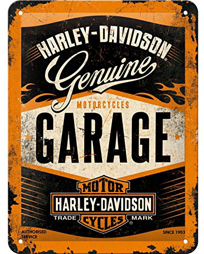 Nostalgic-Art Targa retrò, 15 x 20 cm, Harley – Garage | original Harley-Davidson license product (OLP), in metallo, design vintage, Idea regalo per motociclisti