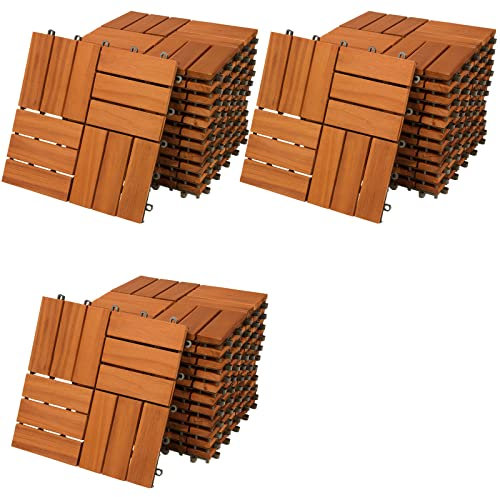 33x Dalles de terrasse en bois d'acacia Mosaďque 30x30cm Dalle clipsable 3m˛ balcon jardin extérieur