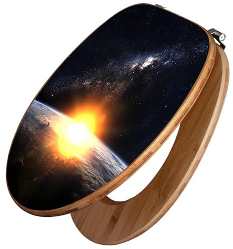 banjado Design WC Sitz Bambus 45x37,5cm / Toilettendeckel Holz/hochwertiger Toilettensitz/Bambus-Toilettendeckel für alle gängigen Toiletten - Sonne im Weltall