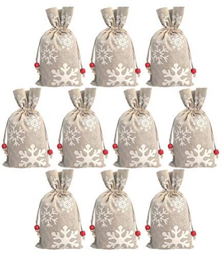 NUOBESTY 10 Stücke Jutesäckchen Geschenksäckchen Weihnachten Säckchen Nikolaussäckchen Kleine Jutebeutel Süßigkeiten Taschen Adventskalender Beutel Weihnachtsmann Sack