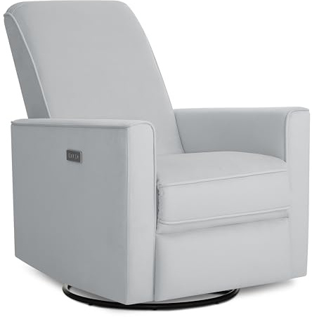 Evolur Harlow Upholstered Power Glider Recliner with USB Charging – Rocking & 275° Swivel with Smooth Glide – Greenguard Gold & FSC Certified – Modern Nursery and Living Room Chair in Grey