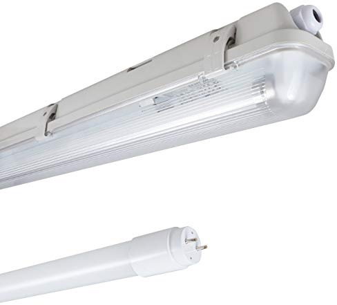 Proventa Feuchtraumleuchte mit LED-Röhre 120 cm, 14 W, 2.100 Lumen, 4.000 K, IP65, 50.000h, IK08, Kunststoff grau, Flackerfrei