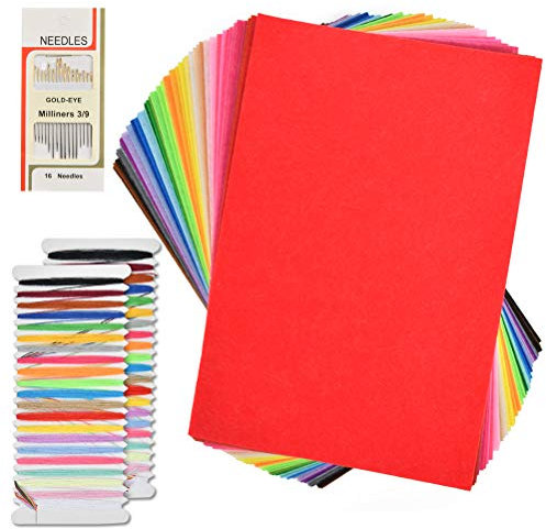 TIMESETL 50Stück Filz Stoff Bastelfilz, 20 x 30cm 50 Farben Filzblätter Filzplatten zum DIY Basteln Handwerk Nähgewebe Projekte Patchwork