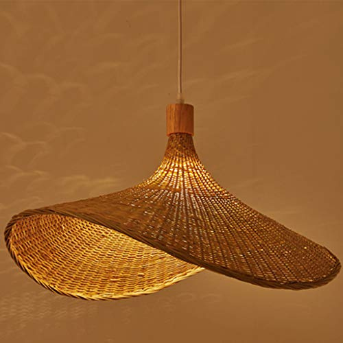 Pays Français Chapeau De Paille Bricolage Tissé À La Main En Bambou Naturel Salon Lustre Plafond Suspendu Abat-Jour E27 Vis Suspension Lampe Pour Salle À Manger Plafonnier Salon De Thé Luminaires,40CM