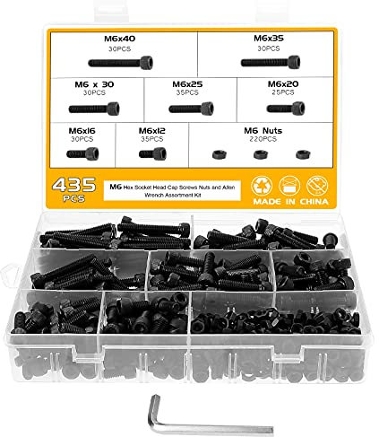 Faankiton 435-Piece M6 Hex Socket Head Cap Button Screws, Nuts & Bolts Set, Carbon Steel, Flat Head, For Home & Office Appliances, Communication Equipment, Ship Assembly, Machinery Industry