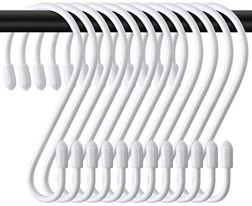 JatilEr 12 ganci a S bianchi, 8 cm, piccoli ganci da cucina in metallo da appendere, portata fino a 5 kg, a forma di S, per appendiabiti, cucina, camera da letto, bagno, ufficio