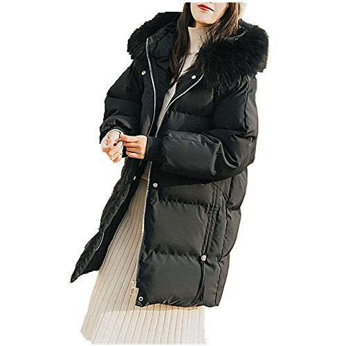 Winter Lange Baumwolle Kleidung Damen Pelzkragen Tasche Kleidung Mantel, Schwarz , 50