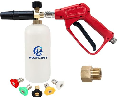 Hourleey Hochdruckreiniger-Pistole mit Schneelanze Schaumkanone, Schaumblaster Jet Wash Gun 1/4 Schnellverbinder mit Hochdruckreiniger-Düsenspitzen