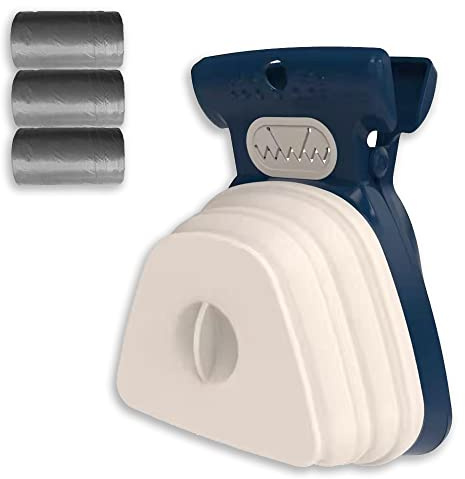 Dog Pooper Scooper, Portable Poop Scooper Handheld Size for Walking Large and Small Dogs Outside Yard or Travel Outdoors, Pup Poop Scoop with Container and 30pcs Pet Waste Bag Attachment, Blue