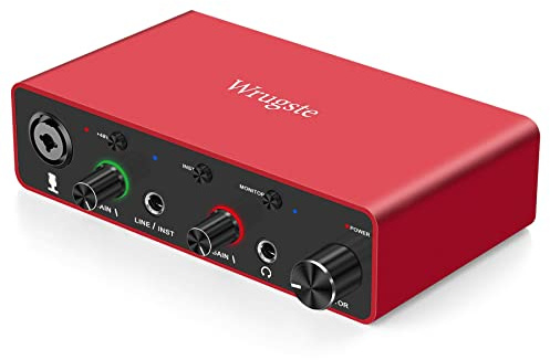 Wrugste USB Audio Interface Solo(24Bit/192kHz)+48V Phantom Power for Computer Recording Podcasting and Streaming Plug and Play Noise-Free Wrugste XLR Audio Interface for PC No Software Included