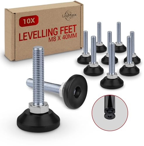 LouMaxx justerbara fötter M8 x 45 mm – 10 set – justeringsskruv – höjdjusterbara fötter – skruvfot – maskinfot, skruvfötter höjdjusterbara – justeringsskruvar med fot M8 x 45 mm