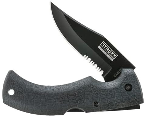 STROXX® Klappmesser |Titanklinge| Taschenmesser | Universalmesser | Jagdmesser | Angelmesser | Outdoormesser | Gummigriff und schwarzer Titanklinge sowie Verschluss | in hochwertigen Magnetbox