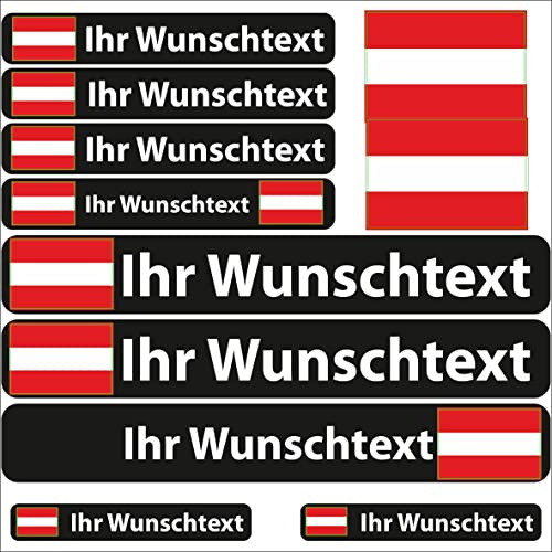INDIGOS UG Fahrrad Aufkleber Österreich - 13 Fahnenaufkleber glatt - Sticker selbst gestalten - Fahrrad - Auto - Motorrad - Namensaufkleber wasserfest personalisiert - Wunschtext
