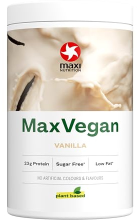 MaxiNutrition Vegan Proteinpulver Vanille 420g, veganes Eiweißpulver aus Erbsen- & Mandelprotein, frei von Soja & ohne künstliche Aromen, ergibt 14 Protein-Shakes mit 23g Protein, Made in Germany