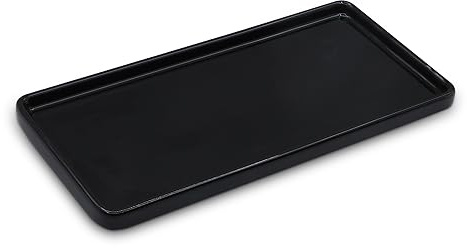 LoeJan Plateau de salle de bain de 25,4 cm, plat de courtoisie en céramique pour comptoir, cuisine, savon, parfum, bougie, petite assiette de rangement pour décoration d'intérieur (noir, 25,4 cm)
