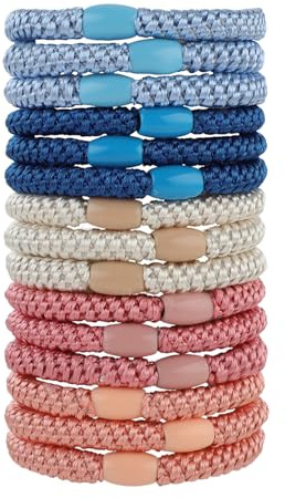 Amabro Lot de 15 élastiques à cheveux épais pour queue de cheval, sans dommages, sans plis, chouchous quotidiens pour femmes et filles (rose bleu)