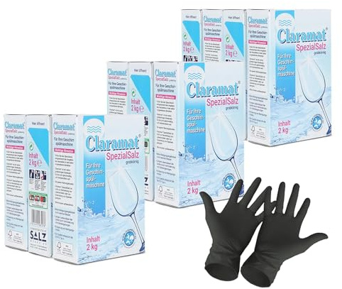 Claramat Spezial Salz 10 x 2kg (20kg) Regeneriersalz Wasserenthärteranlagen Geschirrspülmaschine inklusiv 1 Paar ARNOMED Einweghandschuh