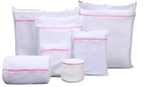 Wäschesack 2 Stücke/7 Stücke 6 Größe Transparente Wäscherei Feine Netztasche Mit Reißverschluss Wiederverwendbar Robust for Waschmaschine Wäsche Schutz Wäschetasche (Color : 7PCs)