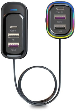 Shkalacar USB Auto Steckdose, 66W+15 W Handy Ladegerät Multifunktionales mit 6 Ladeanschlüssen, Schnellladung SteckerAdapter für 12-24V Auto, LKW, Van, SUV(YQ2)