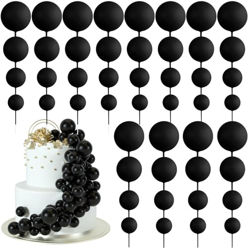 BOUBONI 48 Stück Tortendeko Kugeln Cake Topper Kuchen Kugeln Dekorationen Ballon Cupcake Tortenaufleger für Geburtstag Party Hochzeit Babyparty Kuchendekoration (Schwarz)