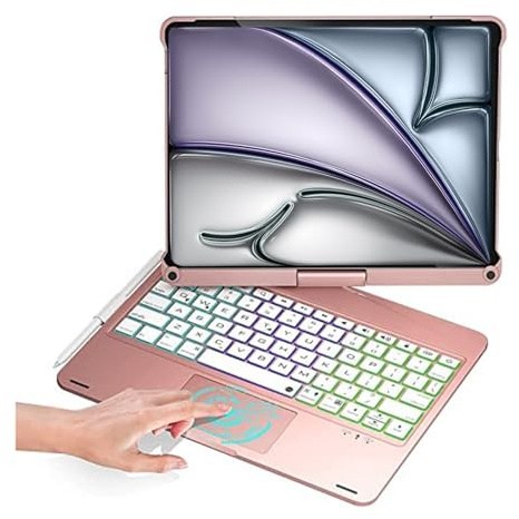 Zienstar Funda con Teclado Español Rotación 360° para iPad Air 11 M2/M3/M4 (2026),Air 4/5 10.9, iPad 10th /11th A16, iPad Pro 11 (2018-2022),Retroiluminado,Trackpad Click-Rosa
