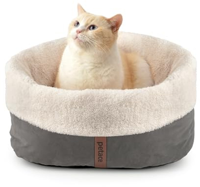 Petace Self Warming Cat Bed, 17.7 x 13.7 Anti-Slip Soft Round Thermal Pet Cushion Bed for Kittens, Cats, Puppies and Small Dogs, Gray