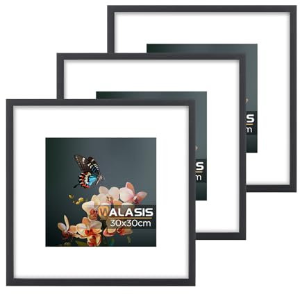 Walasis Lot de 3 cadres photo pour photos, images, poster (Noir, 30x30)