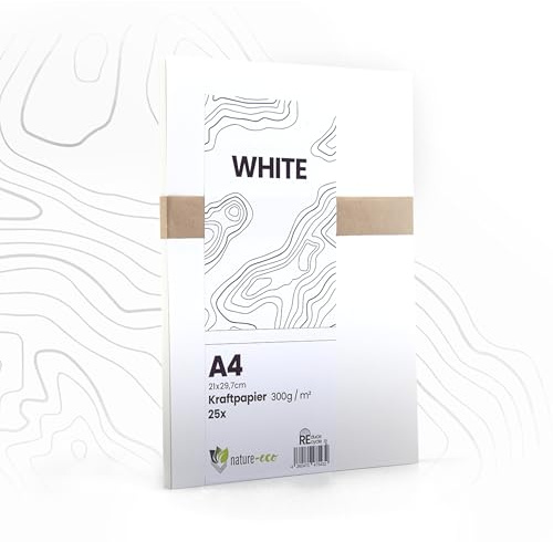 nature-eco 25 Blatt dicker weißer, einseitig glatter Karton DIN A4 extra dick 300 g/m² als Bastelkarton oder Kreativkarton Papier Pappe oder stabiler Postkartenkarton zum basteln