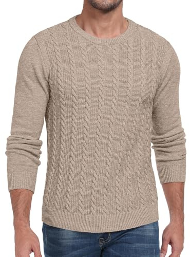 Hisir Herren Strickpullover Kabel Stricken Dicken Rundhalsausschnitt Weben Pullover Winter Warm Langarm Pullover für Herren