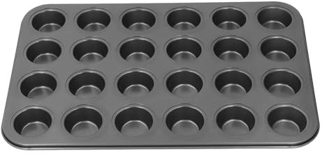 Fockety Teglia per Mini Muffin da 24 Tazze, Teglia per Mini Cupcake e Muffin, Teglia Antiaderente in Acciaio Al Carbonio, Rivestimento a Rilascio Rapido, Teglia Rotonda Piccola per