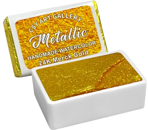CSY art gallery Handgemachte Aquarellfarben–Metallic-Glitzerfarben 24K Merck Gold–Vollnäpfchen, Premium-Pigment-Aquarellfarben für Künstler, Studenten, Hobbyisten und Kalligrafen (24K Merck Gold)
