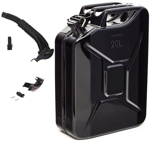 BW® Jerrican en métal pour carburant - 20 l - Avec bec verseur - Noir - RAL 9005 - Certifié TÜV et homologation ONU - Fabriqué en Europe