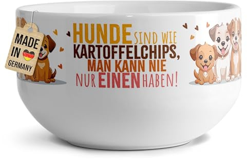 Print Royal PR Müslischale mit lustigem Spruch - Hunde sind wie Chips - Persönliches Geschenk für Hundebesitzer, Hundeliebhaber, Weihnachten, Geburtstag | Keramik Schüssel, 500 ml