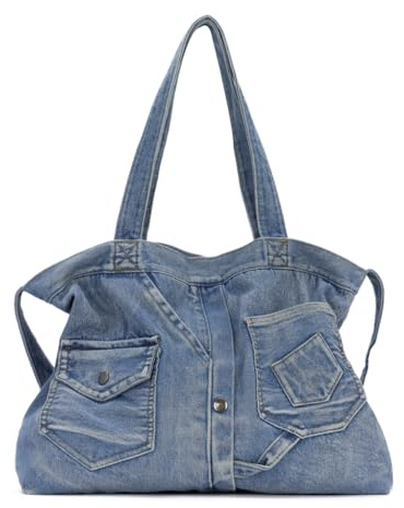 EVEOUT Bolso Tote de Vaquera para Mujer Vintage Grande Bolso de Hombro Shopper Jeans Vaquero Bolso Bandolera para Trabajo Viajar Universidad