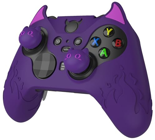 playvital Coque de Protection pour Xbox Elite Série 2,Housse Manette pour Xbox Elite Series 2 Core avec Capuchon Joystick pour Xbox Elite Série 2,Silicone Cover Antidérapante-Violet(Édition Démon)