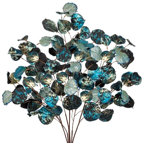 Briful Künstliche Aspen Blätter Kunstzweige – 3er Set, 76 cm Blaue Glitzer Zweige für Herbst, Halloween & Weihnachten | Metallic Dekoäste für Vase, Tischdeko & Weihnachtsbaum
