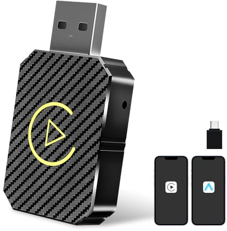 AVCXEC Adaptateur CarPlay/Android Auto sans Fil, Adaptateur Carplay Connecté Bluetooth, Convertisseur Android Auto Filaire en sans Fil pour Voitures, USB C/A, Plug & Play