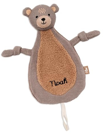 wunderwunsch JOLLEIN Schmusetuch optional personalisiert - Schnullertuch Baby Motiv Bär, Giraffe, Löwe oder Fuchs als Kuscheltuch für Babys (Bär, mit Name)