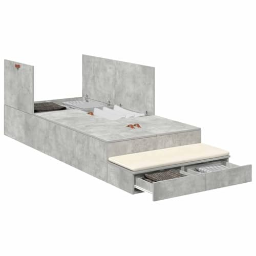 vidaXL Aufbewahrungsbettgestell Beton Grau 100 cm Holzwerkstoff, Moderner rechteckiger Bettgestell, langlebige Stauraumlösung, Elegantes minimalistisches Design, Kieferholz Möbel