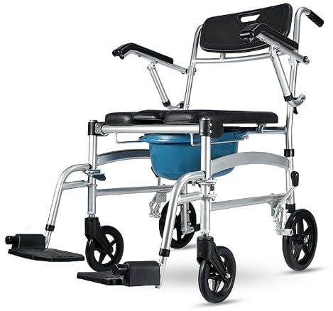 Chaise de Douche roulante Chaise de Douche de Voyage Pliante en Aluminium Toilettes Mobiles Siège rembourré Dossier Charge maximale 140 kg pour Personnes â